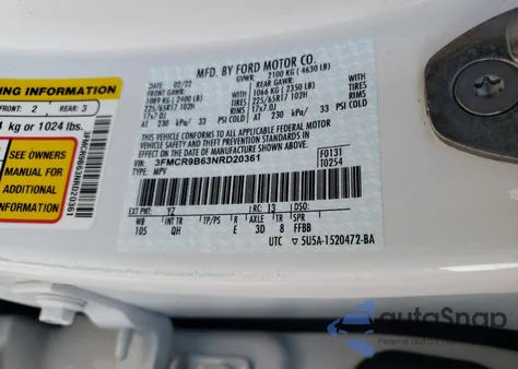 2022 Ford Bronco Sport Big Bend из США, поврежденный, VIN 3FMCR9B63NRD20361